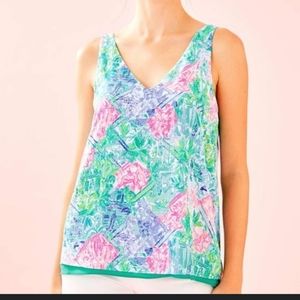 Lilly Pulitzer Multicolor Floral V-Neck Tank Top - Aqua, Pink, Blue, Green